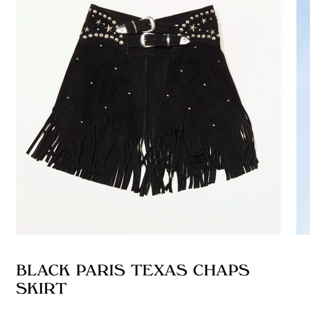 Understated leather black Paris Texas chaps skirt